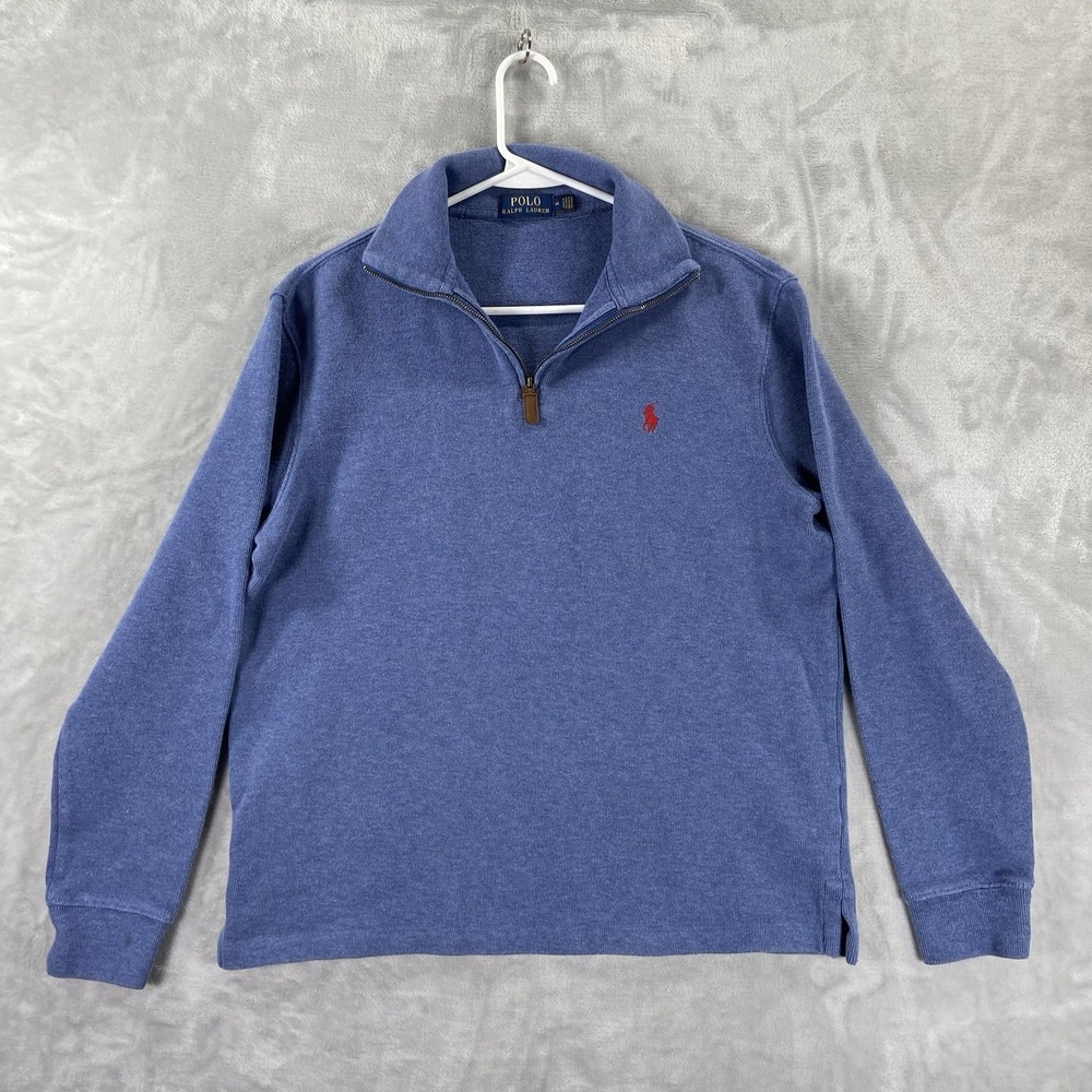 Polo Ralph Lauren Sweater mens Medium 1/4 Zip Pullover Pony Logo Cotton Blue Y2K